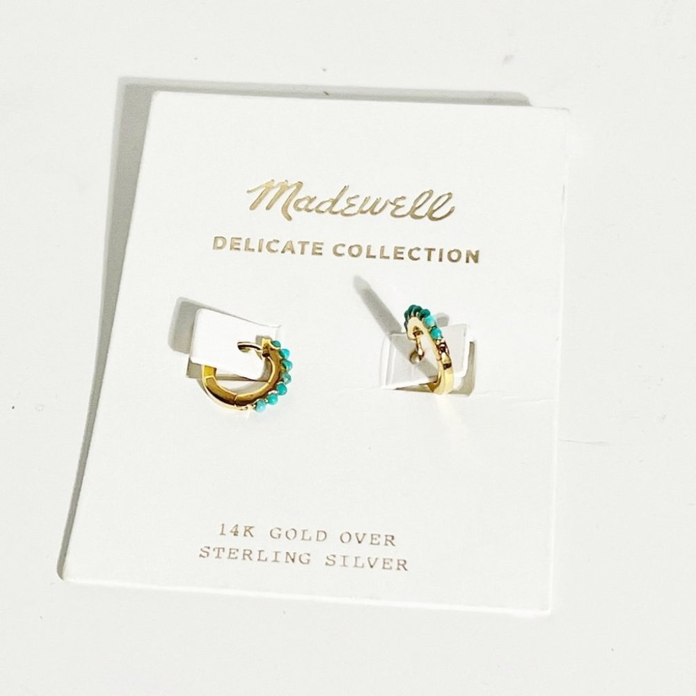 NWT Madewell 14K over Sterling Silver Hoop Earrings with Turquoise Stones